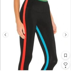 Splits59 Black Leggings with Red and Blue Side Stripes